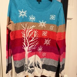Colorful Striped Sweater with Deer Design